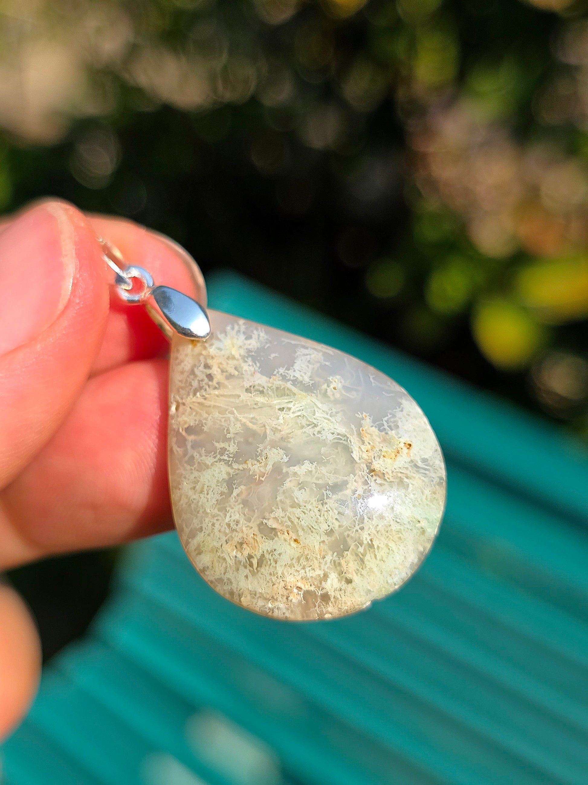 Pendentif Agate mousse blanche