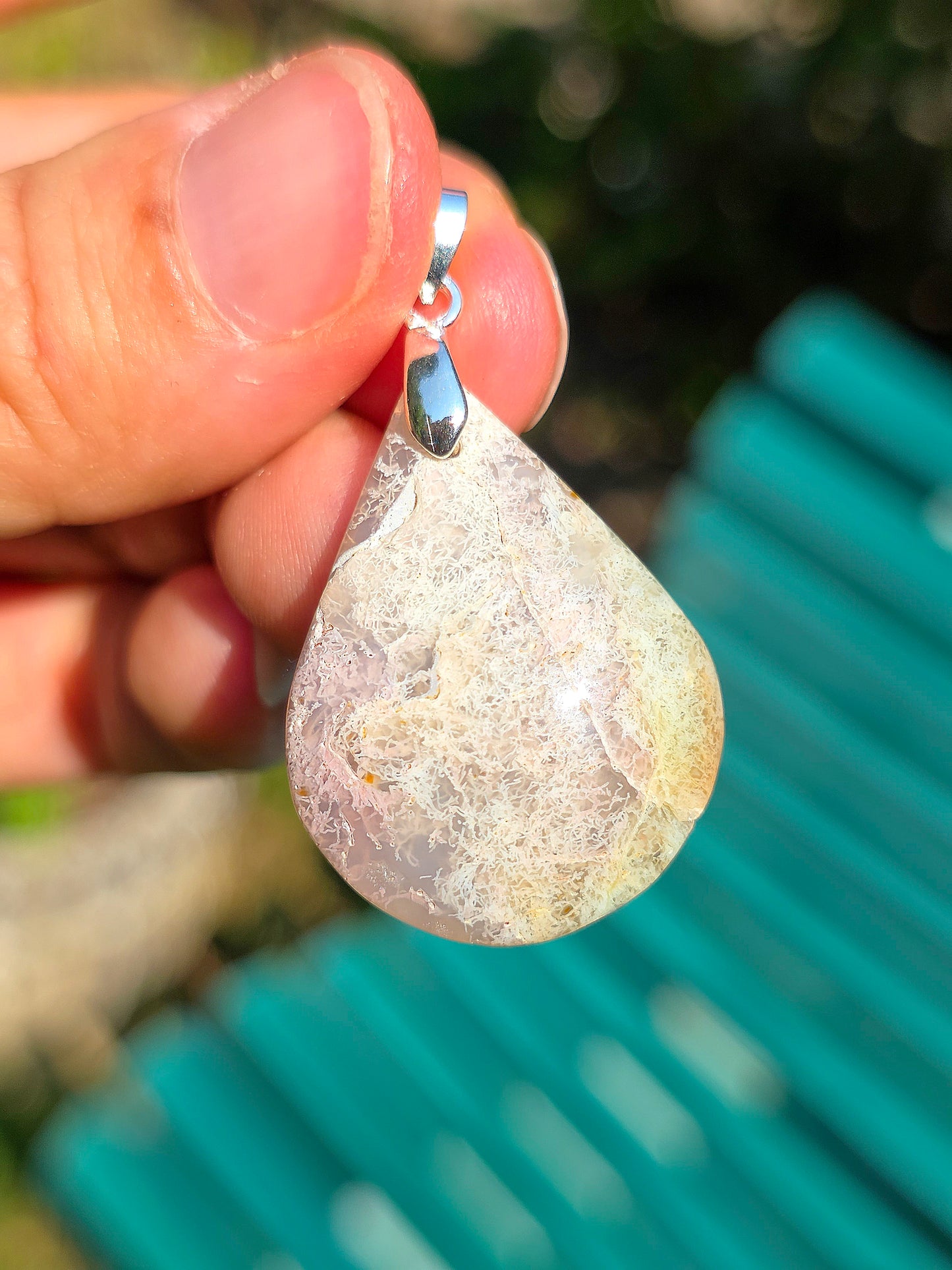 Pendentif Agate mousse blanche atypique
