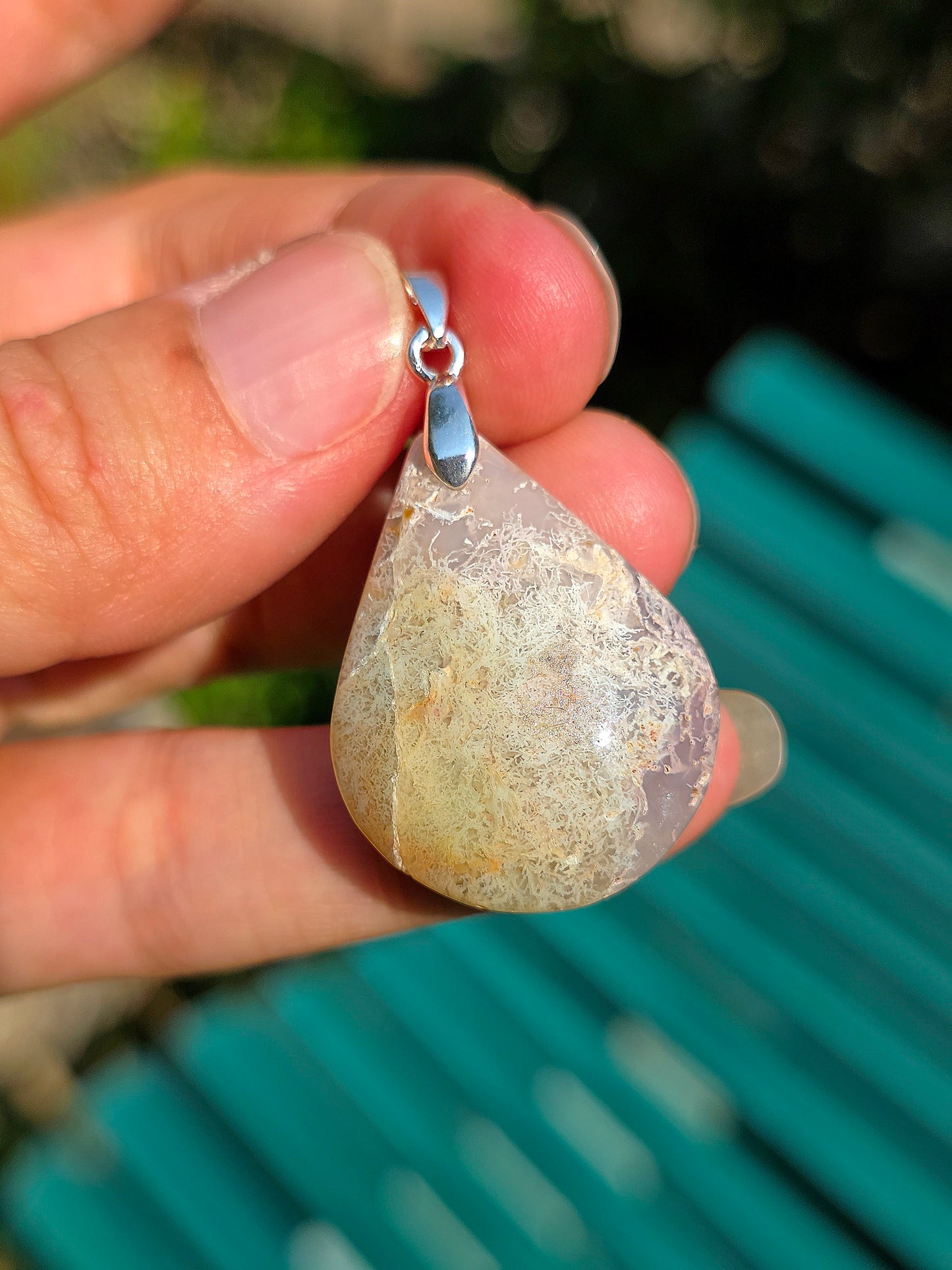 Pendentif Agate mousse blanche