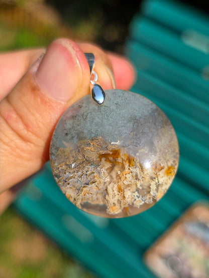 Pendentif Agate mousse blanche et verte