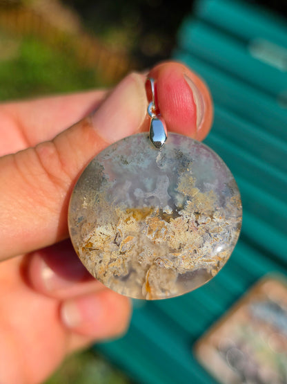 Pendentif Agate mousse blanche et verte