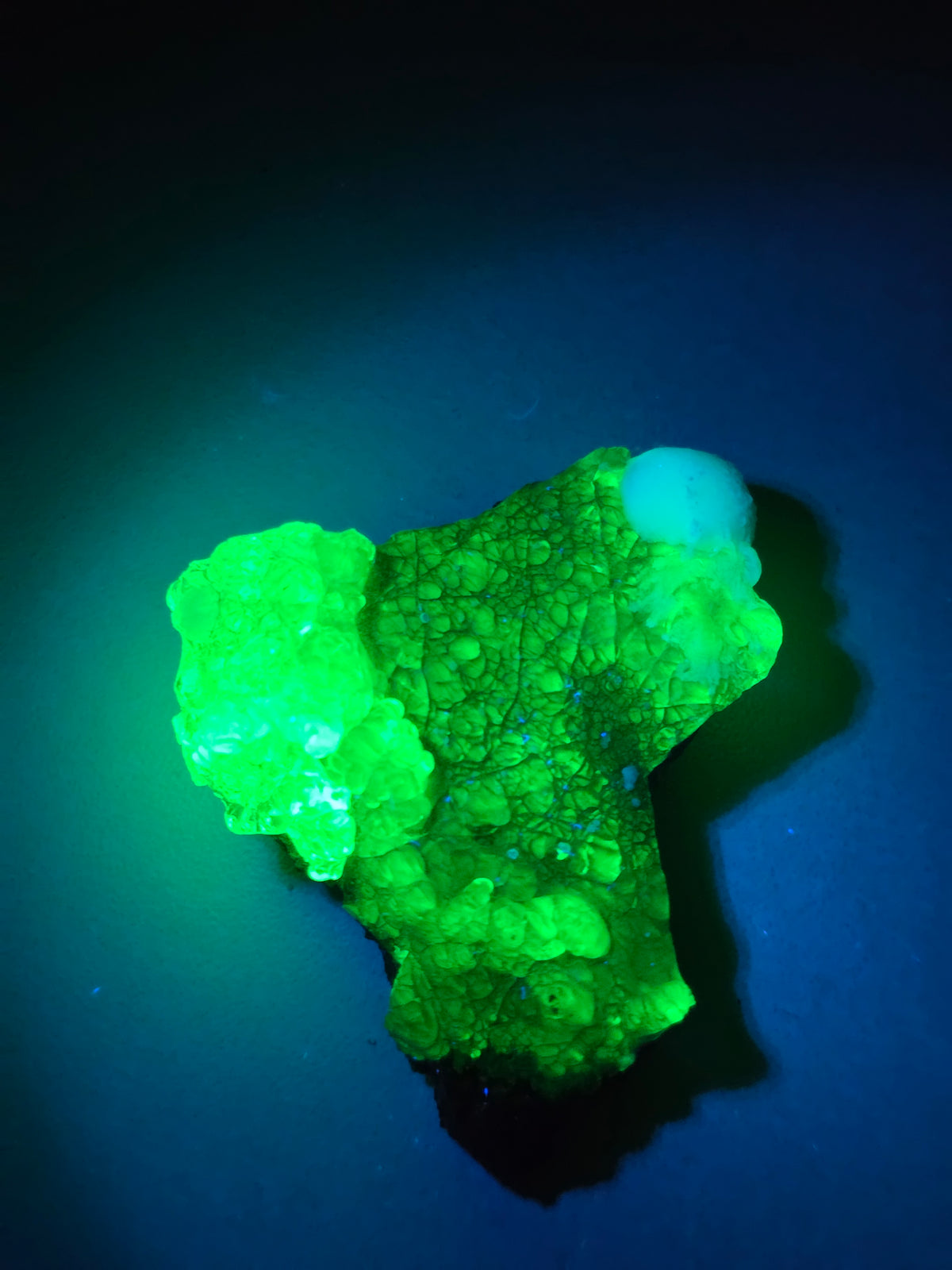 Opale Hyalite brute sur gangue avec Aragonite UV