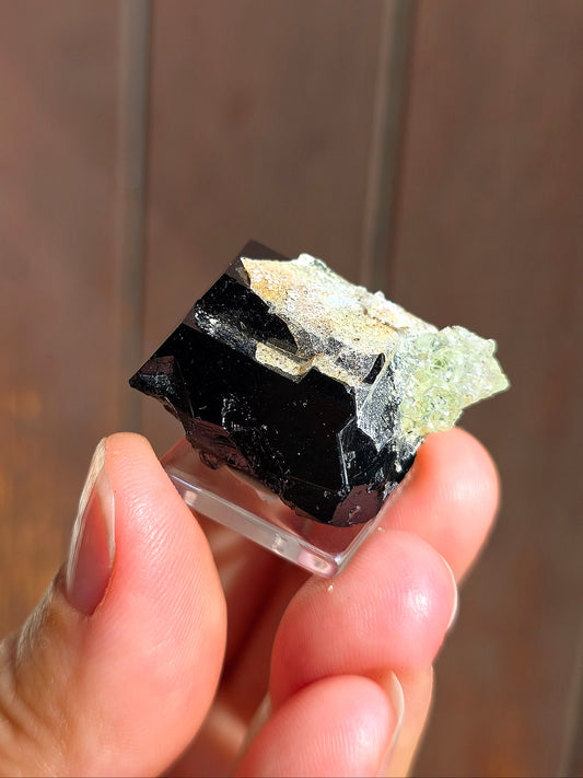Opale Hyalite sur Tourmaline noire d'Erongo