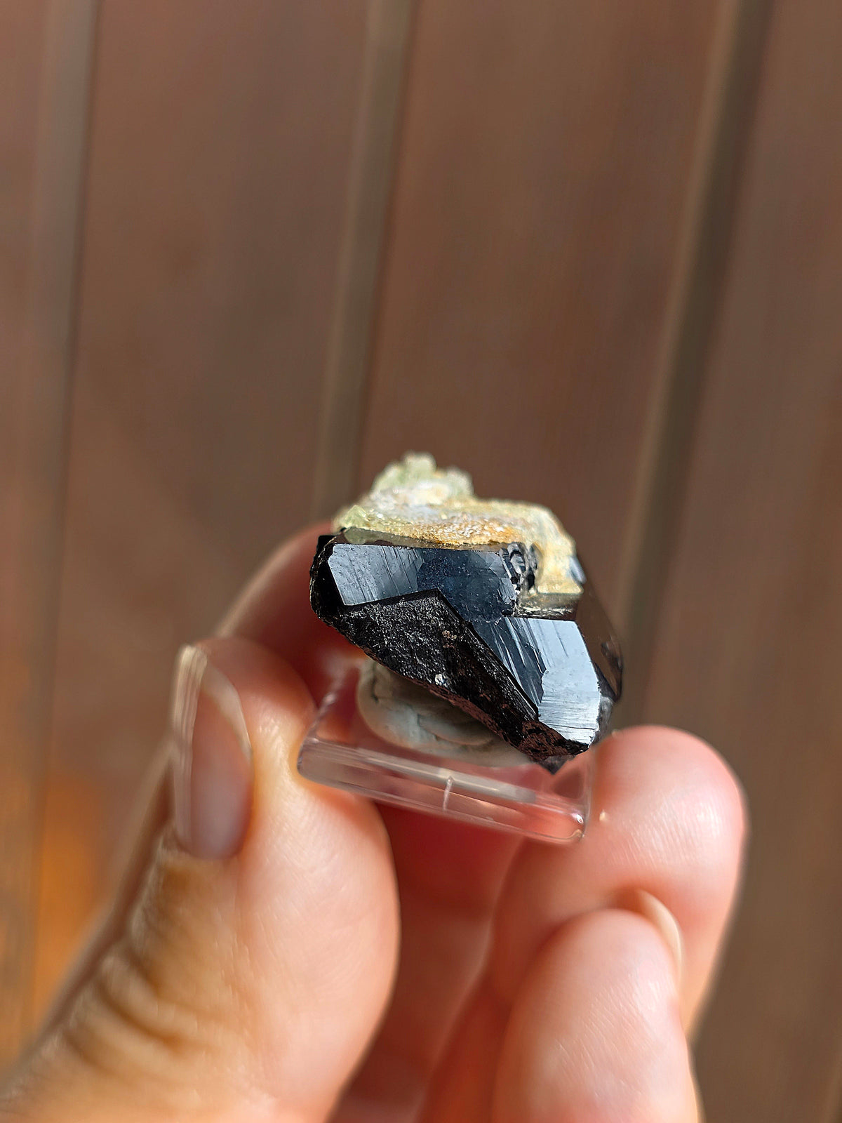 Opale Hyalite sur Tourmaline noire d'Erongo