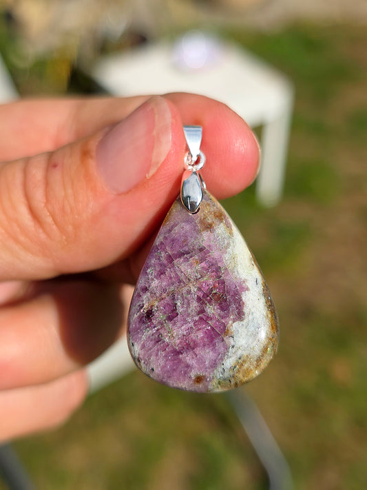 pendentif en Tourmaline rose et Quartz fumé de Madagascar