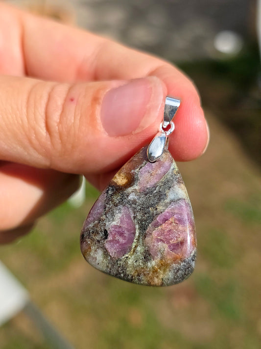 pendentif en Tourmaline rose et Quartz fumé de Madagascar