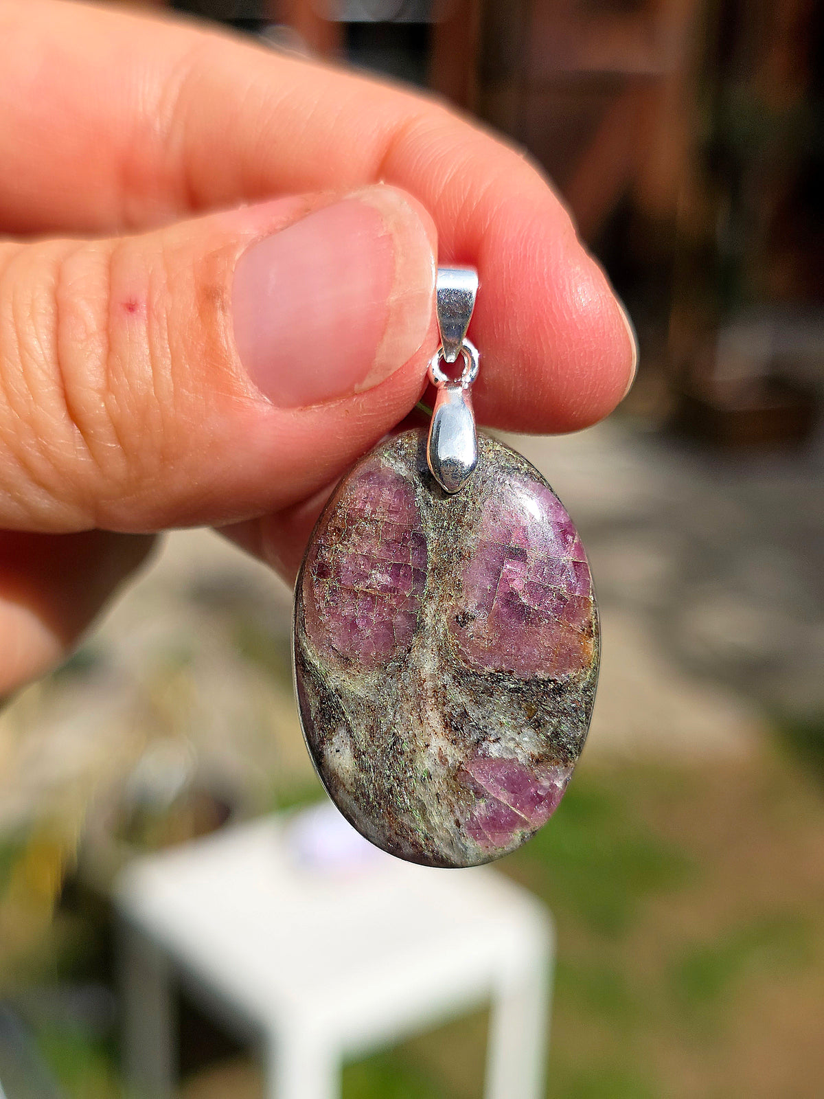 pendentif en Tourmaline rose et Quartz fumé de Madagascar