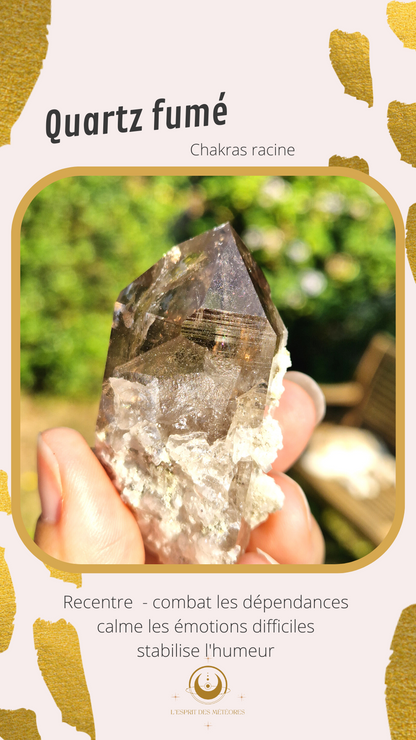 Druse Quartz fumé des Pyrénées avec épidote