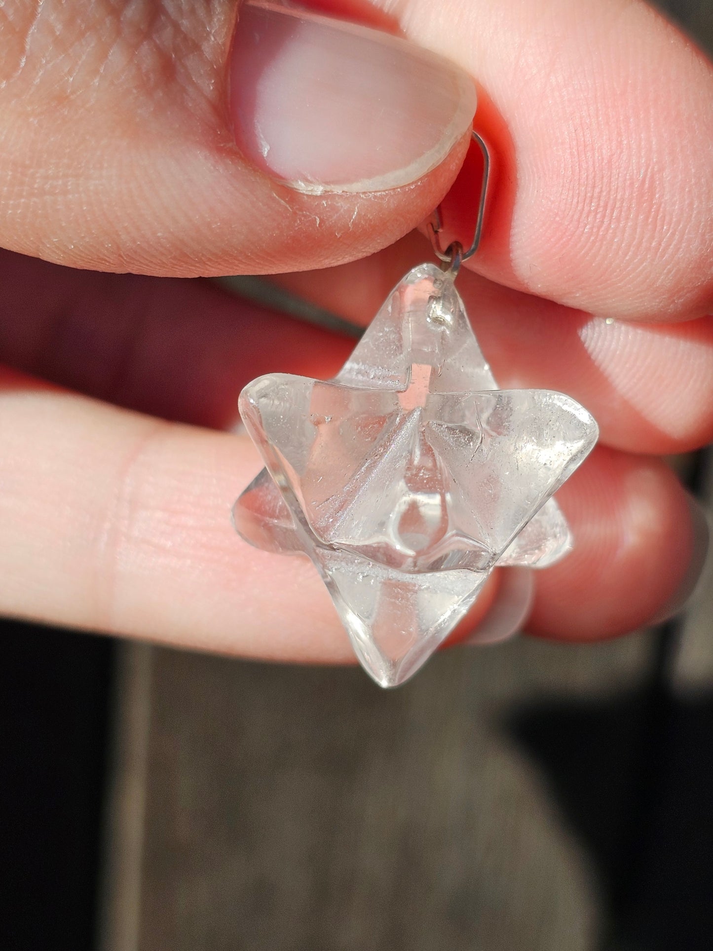 Pendentif merkaba en cristal de roche