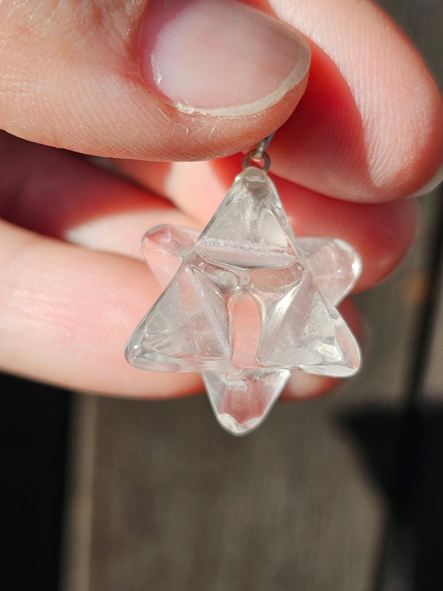 Pendentif merkaba en cristal de roche